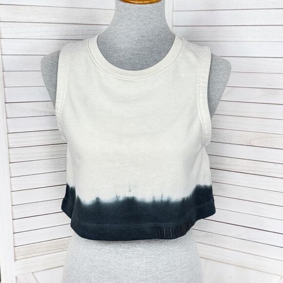 AllSaints Lila Ombre Cropped Sleeveless Sweatshirt Top Cream Black Small - Picture 2 of 12